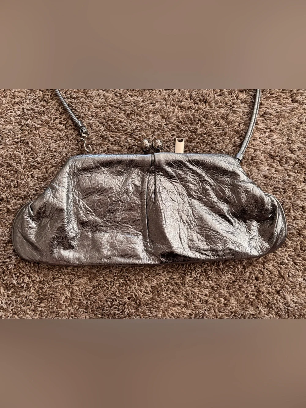 Y2K Metallic Gunmetal Frame Clutch Purse Futuristic Indie Glam Shoulder Bag - Picture 4 of 7